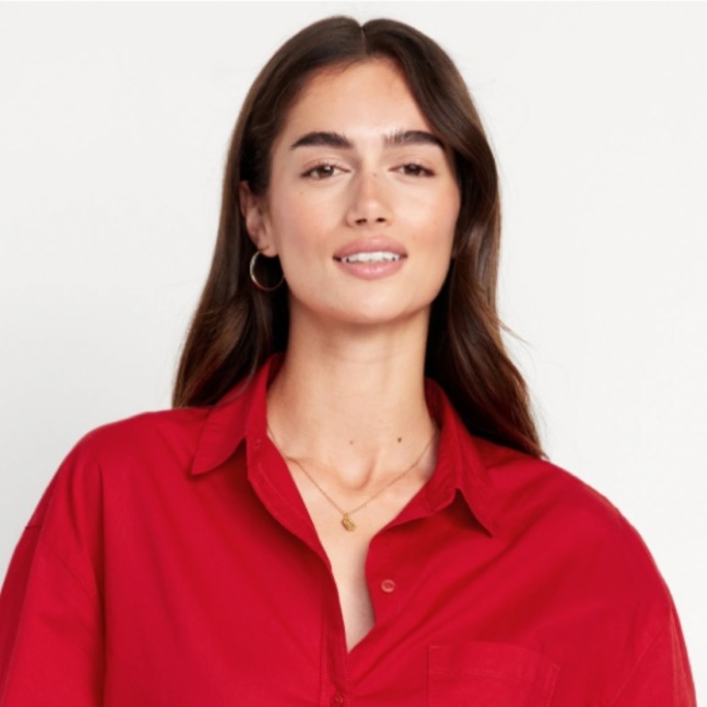 Old Navy Bright Red Boyfriend Shirt